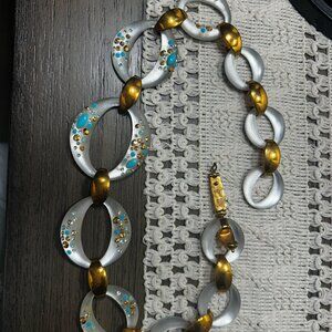 Alexis Bittar Link Necklace White with Turquoise Color Stones